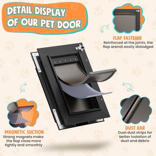 Aluminum Cat Door Interior Door, Pets Up to 22 lb, Black