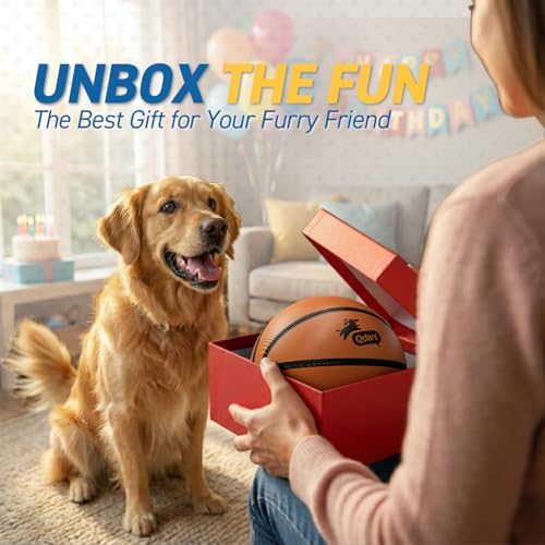 QDAN Dog Basketball Toys, Dog Balls with Straps for Tug of War, 6 Inch | Dog Water Toy Pool Toys for Small Medium Dogs, <60 lbs Puppy Toys, Training Herding Balls for Outdoor, Puppy Birthday Gifts