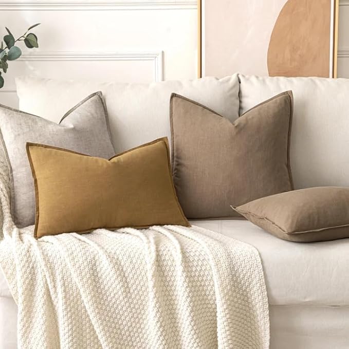MIULEE Decorative Linen Pillow Covers 20x20 Inch Natural Linen | Boho Farmhouse Neutral Couch Throw Pillows for Bed, Pack of 2 Accent Modern Pillowcases, Sofa Livingroom Home Decor