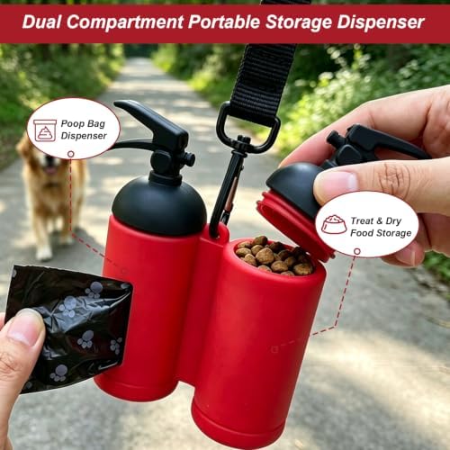 Dog Poop Bag Holder for Leashes, Red Doggie Waste Bag Dispenser and Treat
