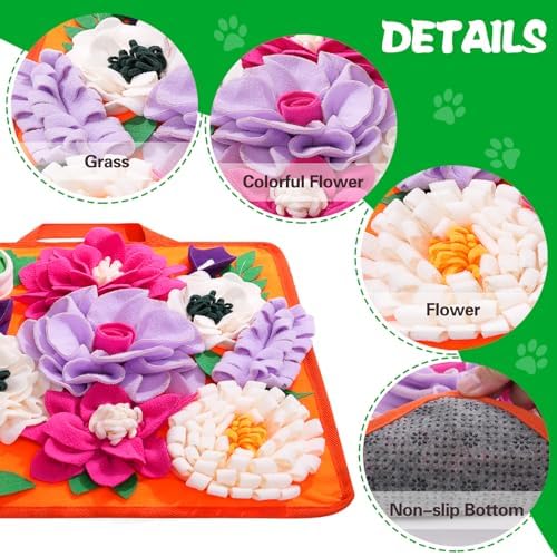 Snuffle Mat for Dogs,Dog Feeding Mat Sniff Mat Interactive Dog Puzzle Mat for Training and Stress Relief Encourages Natural Foraging Skills (Bright Orange)