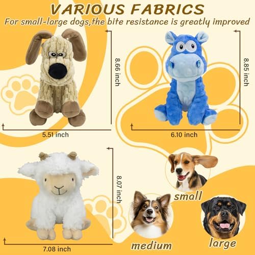Squeaky Stuffed 3 Pack Dog Toys, Chew Crinkle for Large Medium Small Breeds