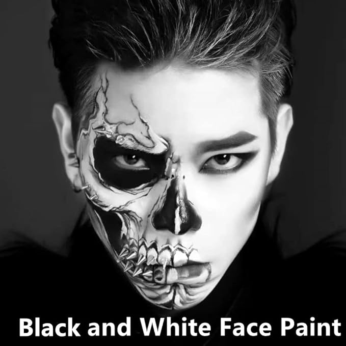 Go Ho Black and White Face Body Paint,Cream Washable Formula Face Painting for Halloween Cosplay,Body Paint SFX Makeup Palette,Professional Skeleton Skull Face Paint