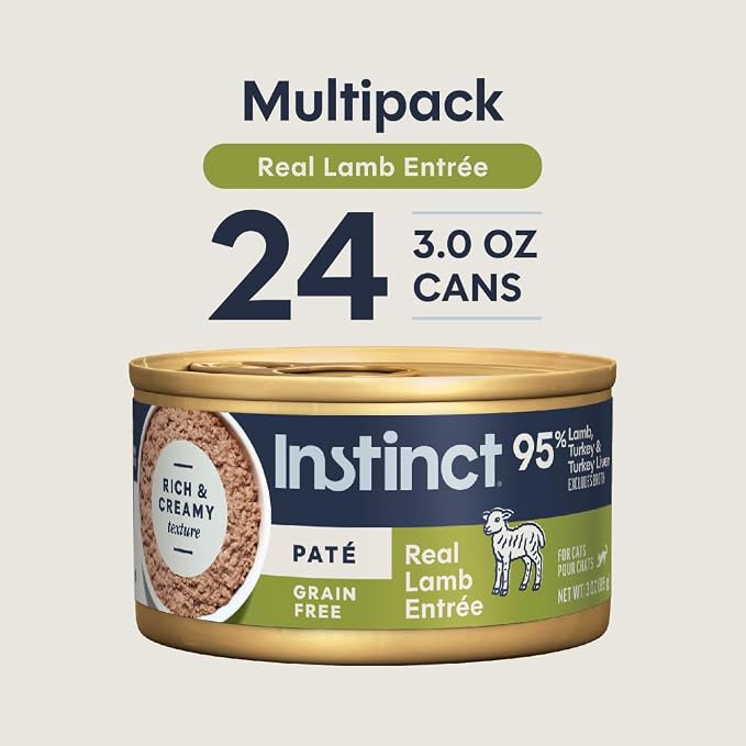 Instinct Pate Entrees, Wet Canned Cat Food, Real Lamb, 3 oz (24 Count) | Rich & creamy pate texture, high protein, real lamb, whole-food ingredients, grain-free, hydration support