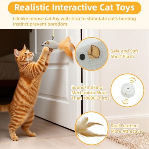 Tocirelo Hanging Cat Mouse Toy, Interactive Motion Activated Squeaky Mice
