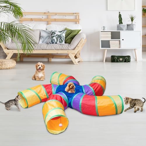 Depets Cat Tunnel for Indoor Cats, Large Collapsible Cat Tube Toys, 5-Way
