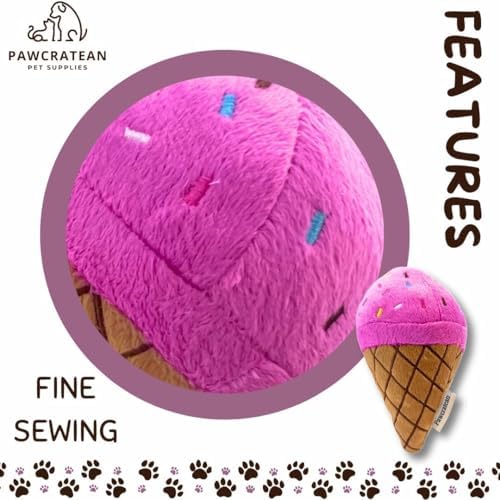 7" Squeaky Plush Toy for Puppies Small Dogs Self Etertainment Washable Soft Made [PET ONLY] (Ice-creeam)