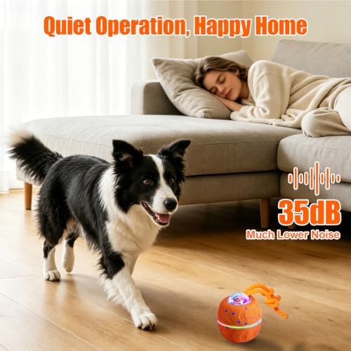 Smart Interactive Dog Toy Ball, Dog Enrichment Toys, Dog Barking Ball, E-TPU Material, Electric Automatic Moving and Rolling Dog Toy with Rope for Small, Medium, Large Dogs Boredom.