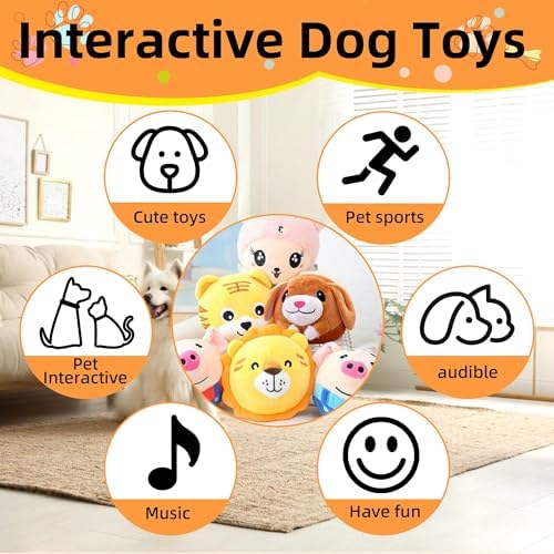 Active Moving Pet Plush Toy, 2026 Upgrade Squeaky Moving Dog Ball Toy Interactive Puppy Toys, Rechargeable Cartoon Plush Bounce Talking Toys to Keep Them Busy (Dog)