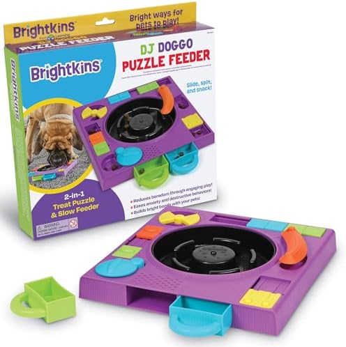 Learning Resources Brightkins DJ Doggo Puzzle Feeder - Slow Feeder Dog Bowls, Puzzle Toys for Dogs, Slow Eating Dog Bowl, Large Puppy Bowls, Treat Puzzles Feeders for Cat and Dogs, Puppy Food Bowl