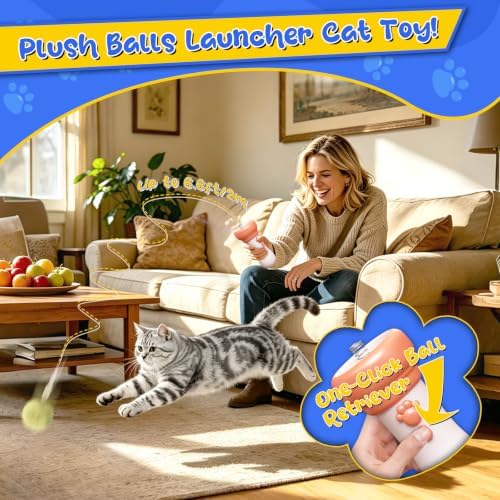 Cat Fetch Toy Launcher with Fuzzy Ball & Electric Retractable Rope