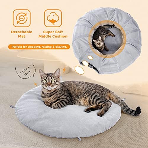 PAWZ Road Donut Cat Tunnel Bed with Center Mat, Peek Hole & Hanging Balls