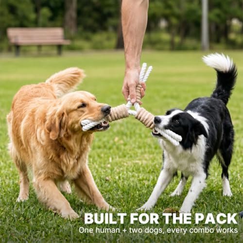 3 Way Dog Toys, Dog Tug Toy for Multiple Dogs and Aggressive Chewers