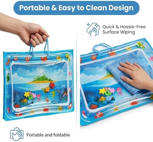 Cat Water Mat with Protective Bag, Scratch Resistant Thickened PVC Water Play Mat, Summer Cooling Interactive Water Filled Mat, Portable Foldable Paw Proof Cat Toy Mat for Indoor Outdoor (A)