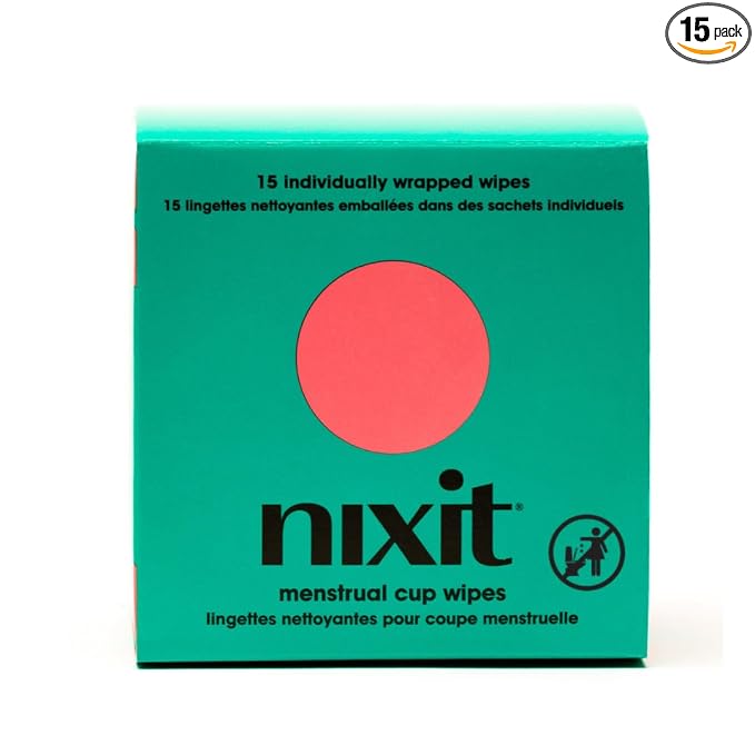 nixit Menstrual Cup Wipes | Feminine Cleansing for Period Cups & Vulvas | Fragrance-Free | pH Balanced | Biodegradable | Plant-Based & Vegan | 15 On-The-Go Individually Wrapped Wipes