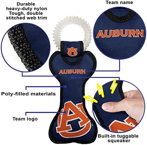 Pets First NCAA Auburn Tigers Dental Dog TUG Toy with Squeaker. Tough PET Toy for Healthy Fun, Teething & Cleaning Pets Teeth & Gum