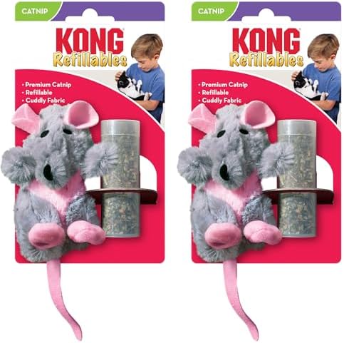 KONG Refillables Catnip Toys, Assorted 2-Pack – Plush Cat Toys with Refillable Catnip Pouch & Premium North American Catnip (Rat 2 Pack)