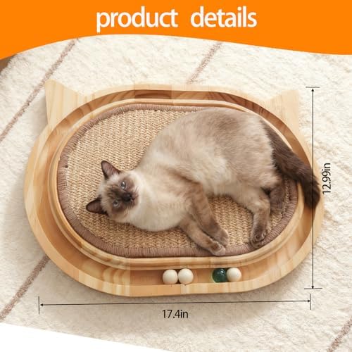 Sisal Cat Scratcher Toy with Ball Track,Wooden Interactive Cat Toy,Cats Scratch Pad for Indoor Cat, Physical Exercise for Kitty and Medium Cat