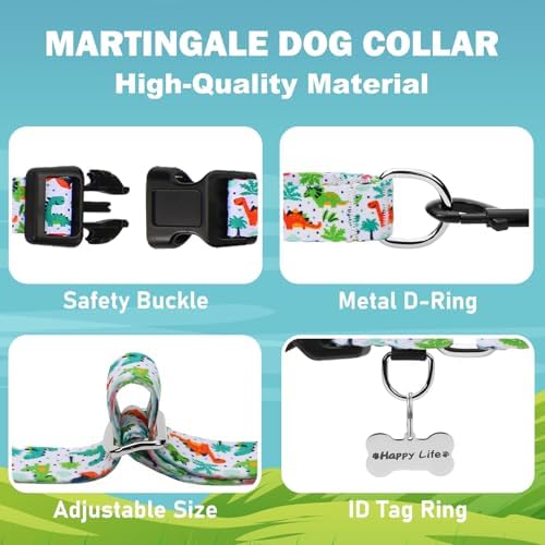 Martingale Dog Collars with Buckle No Pull Training Dog Collar for Large Dogs (Green Dinosaur, Large)