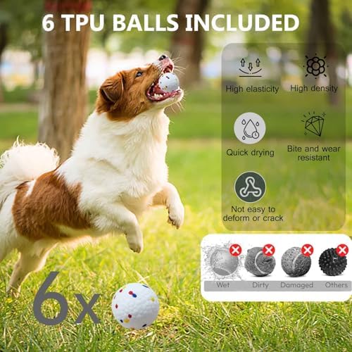 Dog Ball Thrower Launcher,Automatic Ball Launcher for Dogs with 3 Launching Distance 20-45FT,6 2.3 Inch ETPU Tennis Balls,Interactive Dog Toys for Small/Medium Dogs, Not for Aggressive Chewers