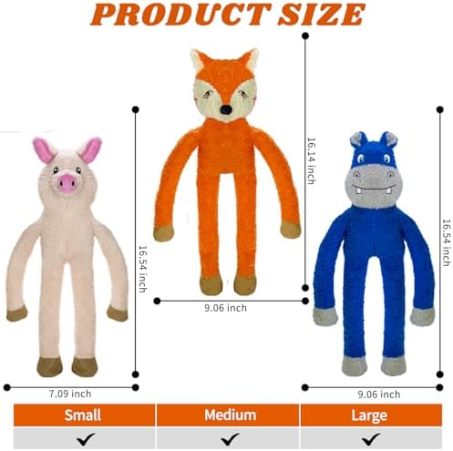 3 Pack No Stuffing Crinkle Squeaky Plush Dog Toy