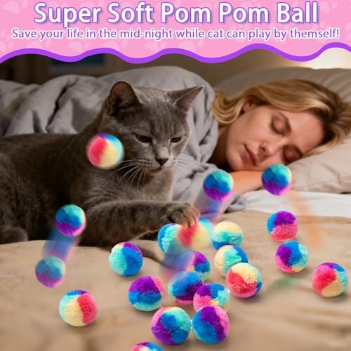 Mity rain 51PCS Cat Ball Launchers & Pom Pom Balls Interactive Cat Toy Set