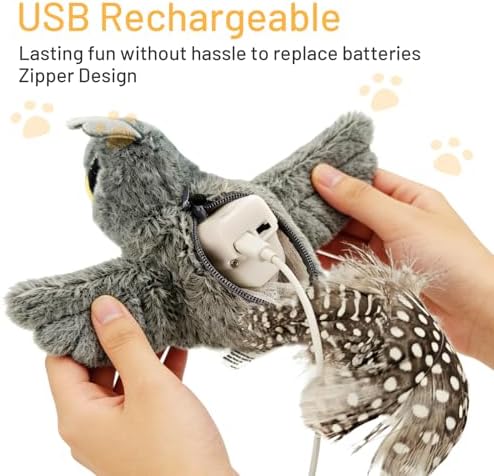 Puffluv Flapping Cat Toy,Interactive Shoebill Flapping Bird,CAN NOT Fly Auto Chirping & Beating Wings 6 Modes, USB Charging with Catnip for Indoor Kittens Active Fun