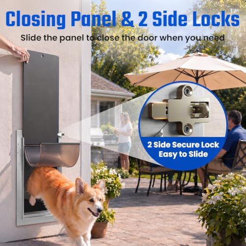 Dog Door for Wall, Medium Doggy Door, Heavy Duty Cat Pet Door, All Aluminum Frame, 2 Magnetic Flaps, Energy Efficient, Sliding Lock Panel, Easy to Install (Pets Up to 45 LB) | 2 Magnetic Flaps, Energy Efficient, Wide Telescoping Tunnel, Closing Panel &...