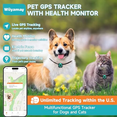 Woyamay GPS Tracker for Dogs & Cats, Real-Time Location & Virtual Fence