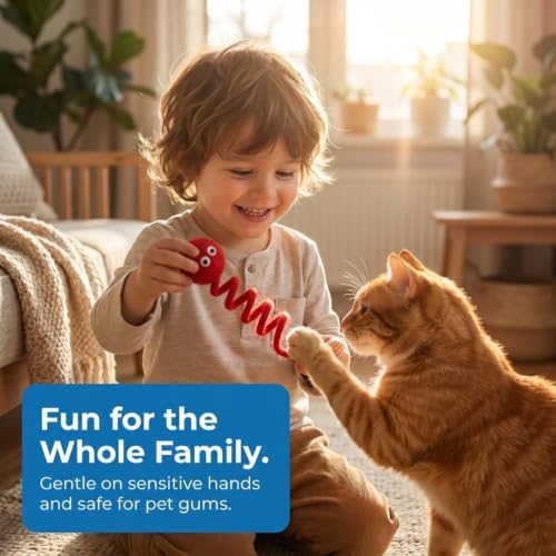 Glaciart One Felt Spring Cat Toy – 3 Pcs Soft Fuzzy Enrichment 100% Natural Wool - Interactive Stretchable Play Set - Safe for Pets, Non-AZO Colored Dyes - 4” Long