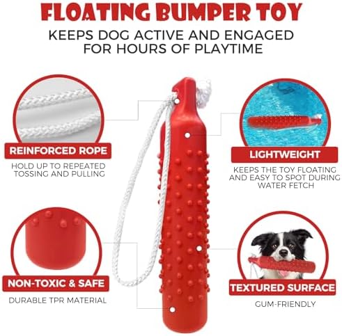 BINGPET 4 Pack Dog Water Toys, 10.8" Dog Pool Toys Floating Bumper Fetch Toy Dummy Interactive Retrieving Training Float Pet Rope Toy for Lake Outdoor Small Medium Large Dogs