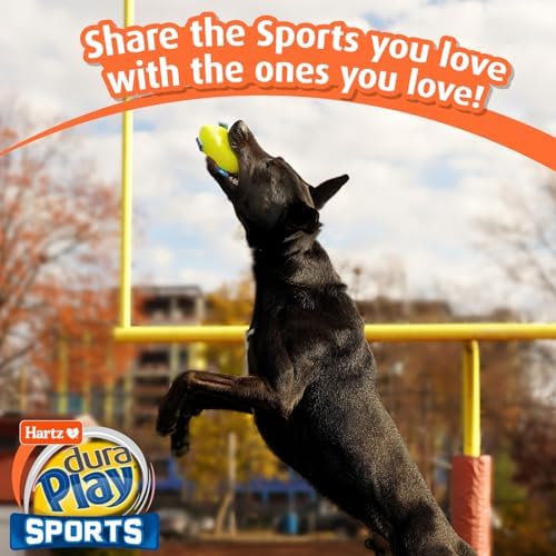 Hartz Dura Play Sports Football Dog Toy, Bacon Scented Squeaky Latex Yellow & Blue Toy, 1 Count