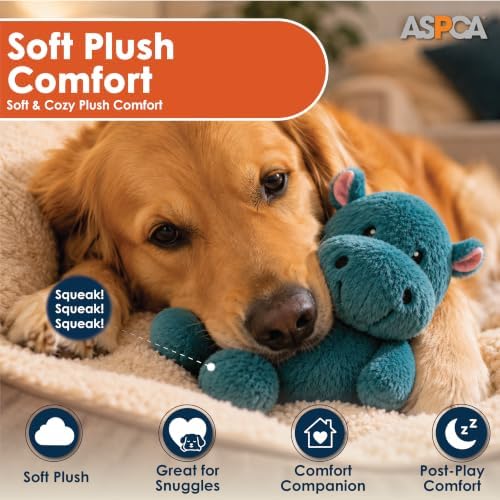 ASPCA Plush Squeaky Dog Toy for Small, Medium & Large Dogs – Soft Round Plush Pet Toy with Full Body Squeaker, Lightweight Fetch Toy for Indoor Play, Cuddling & Enrichment, Hippo