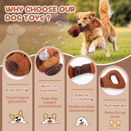 Interactive Tug of War Puppy Toy Squeaky Chew Toys Plush with Crinkle Paper