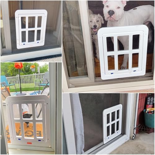 Enjoying Dog Screen Door for Sliding Screen Door, Flap Opening 11.2" x 14.4", Screen Door with Magnetic Doggie Door Built-in, Large Doggy Door for Screen Window Thin Metal Door, Lockable, White