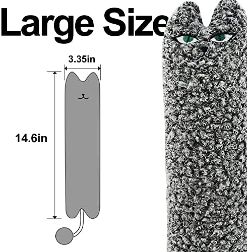 TTcat 14.6 Inch Large Curly Plush Pillow Cat Kicker Toy with Catnip Silvervine Powder, Soft Stuffed Cat Chew Toy with Tail, Interactive Toy for Indoor Cats and Kittens(Grey).
