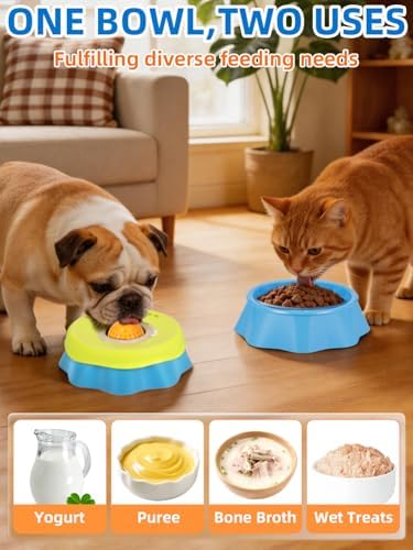 Slow Feeder Dog Bowls for Liquid Treat - Dogs Licking Bowl with Interactive Rolling Ball, Lick and Roll Enrichment Toys for Large Medium Small Breed Dog Cat, Pet Puppy Food Bowl for Yogurt, Bone Broth