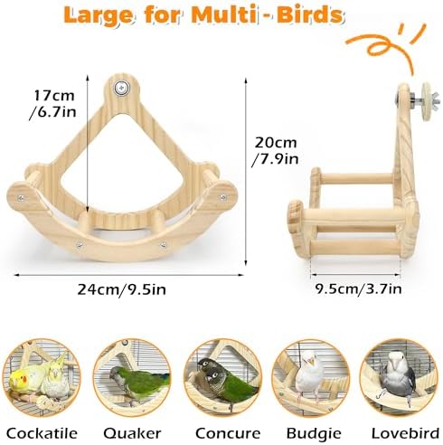 Rocking Bird Toys Perch for Window and Cage, Wooden Bird Perch Puzzle
