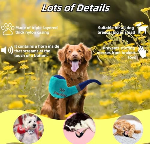PetPhindU Squeaky Plush Dog Toy - Tobacco Pipe Pattern, Interactive, Soft, Durable, Cute, for Small & Medium Dogs