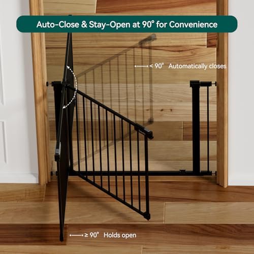Babelio Baby Gate for Stairs No Drilling, PressGuard, 31-36 in Dog Gate | Pressure/Wall Mount, Dual Lock with Indicator, Auto Close, Heavy Duty, Easy Install for Doorways, Kitchens, Hallway, Black