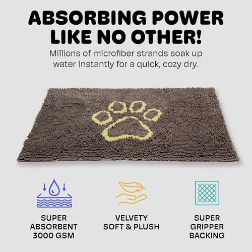 Dog Gone Smart Dirty Dog Doormat - Fast Drying Rug with Super Gripper Backing for Clean Floors - Super Absorbent and Machine Washable Mat for Muddy Paws - Cool Grey | Super Gripper Backing for Clean Floors - Absorbent Microfiber and Machine Washable Ma...
