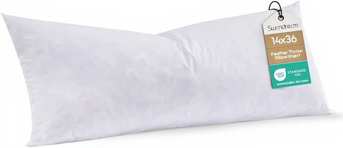 14x36 Feather Long Lumbar Pillow Insert, Decorative Throw Pillow Insert for Covers, Fuller Fit with Soft Support for Bed and Couch