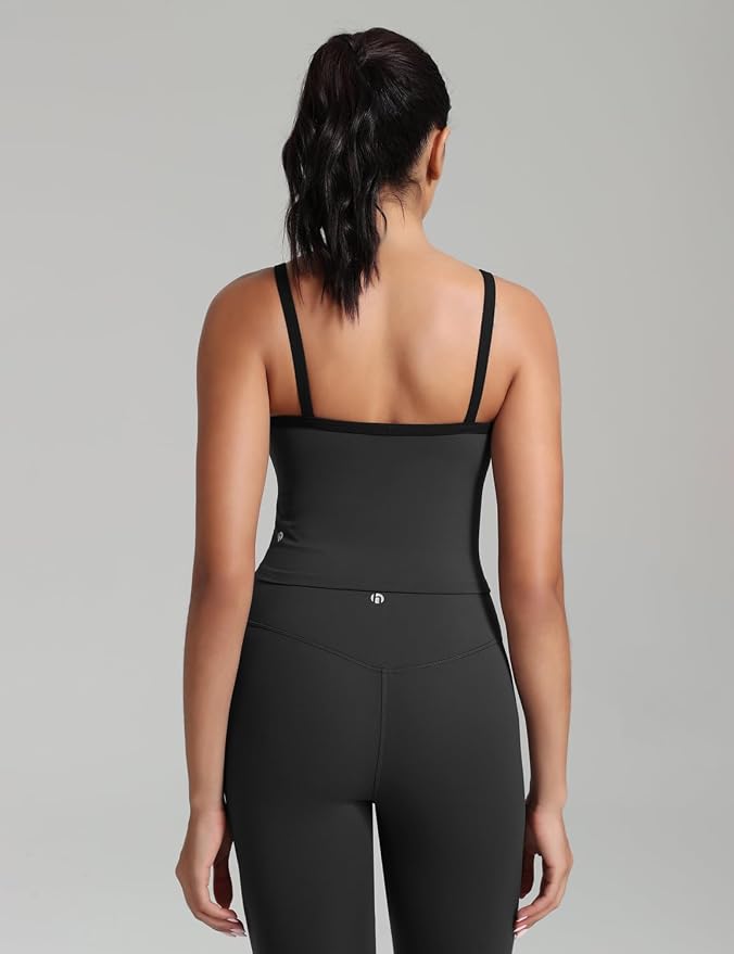 HeyNuts Vintage Color-Block Strappy Crop Tank Top for Womens, Cute Contrasting Trim Yoga Longline Sports Bras Padded A-D Cups
