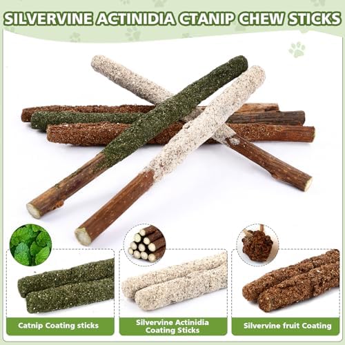 WOUSEDO 24 Pack Catnip Chew Toys with Silvervine Sticks for Cats