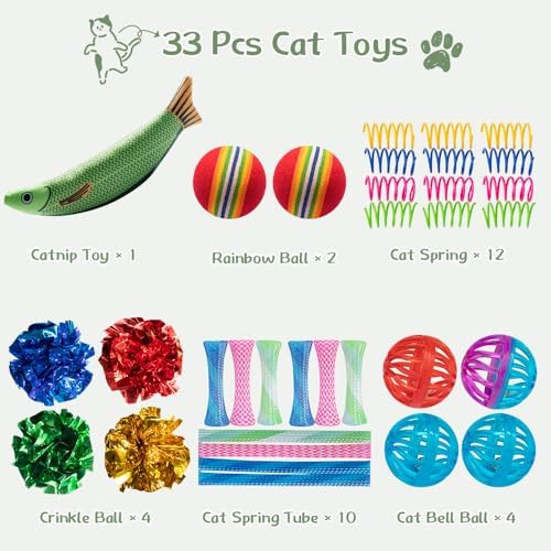 33-Pack Cat Toys for Indoor Cats & Kittens, Interactive Cat Toy