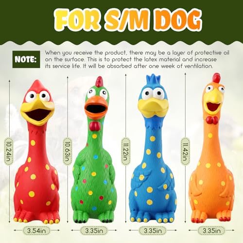 Silung 4 Pack Squeaky Rubber Chicken Dog Toys 11.8" Latex Chew Toys Funny