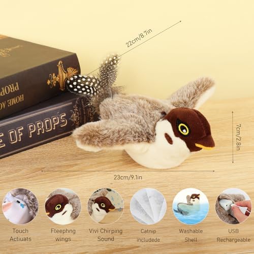 Interactive Chirping Bird Cat Toys with Flapping Wings,2025 Simulated Chirping Bird Cat Toy,Flying Bird Cats Toy,Flying Simulation Electric Sparrow ShakingToys for Indoor Pets