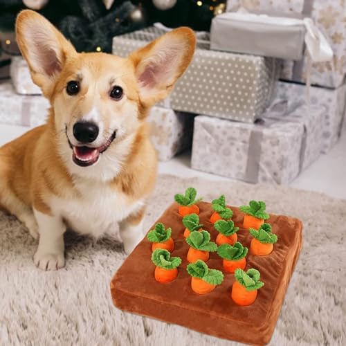 Carrot Snuffle Mat for Dogs, Interactive Dog Plush Puzzle Toys, 2 in 1 Non-Slip Nosework Feed Games, Pet Stress Relief with 12 Carrots