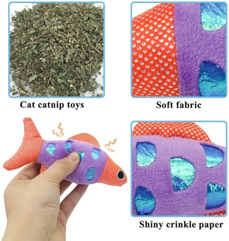 Andiker Cat Catnip Toys,Crinkle Catnip Fish with Rustling Shiny Crinkle Paper and Natural Catnip,Cat Interactive Toys for Indoor Cats for Promoting Digestion and Adjusting Emotion (Blue Fish)