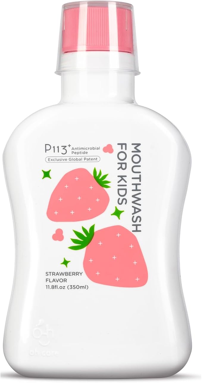 oh care Mouthwash for Kids, New Generation P113+ Peptide Anti Cavity Mouth Rinse, 11.08 fl oz (Strawberry), 0